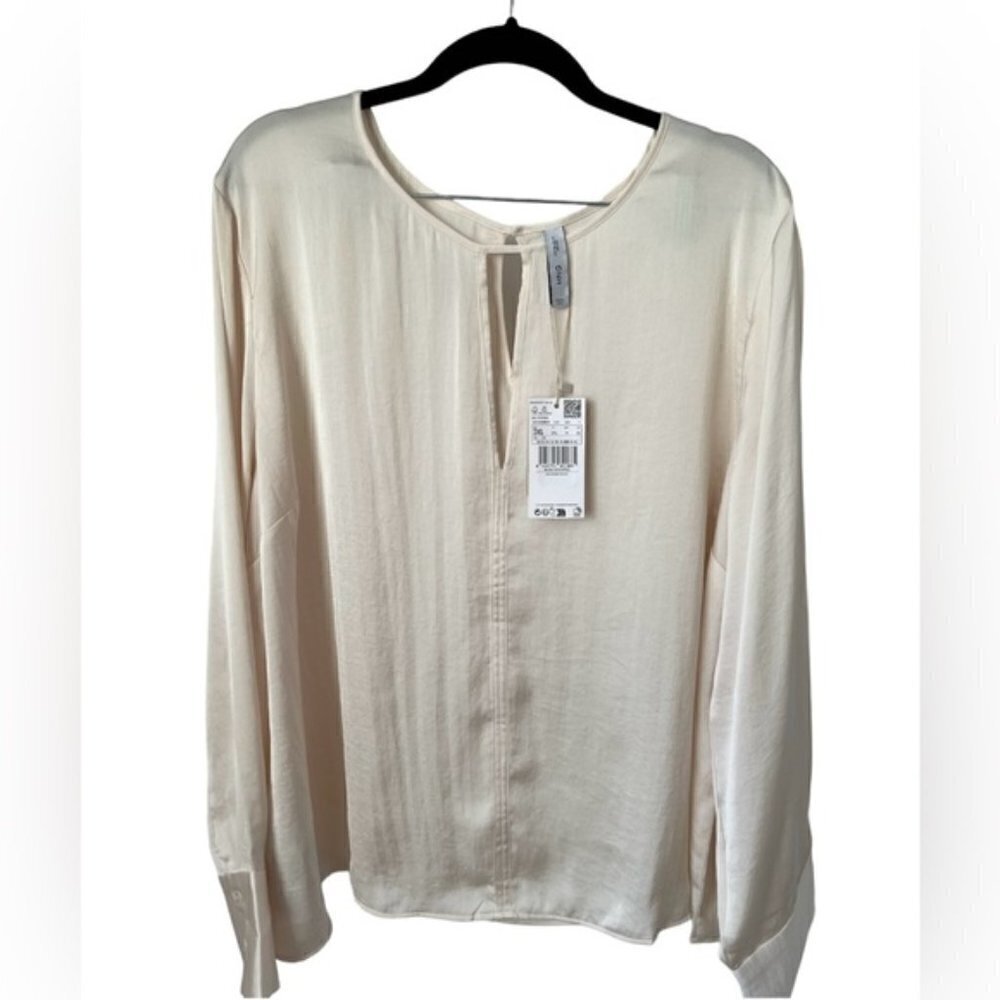 Mango, Women’s Satin Blouse with Slit - Ecru. Size: 16 US (2XL). NWT